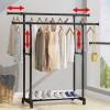Portable Rolling Adjustable Garment Rack Standard Double Rod Metal Clothing Rack For Hanging Clothes Black