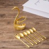 Golden 6 Spoon Duck Spoon Set Dessert Spoon, Fashion Elegant Coffee Sugar Spoon Mixing Tea Spoon Cutlery Set with Swan Feather Holder