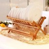 New Foldable Bamboo Dish Drying Rack Holder - Wooden Flatware Dish Rack