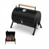 Smoker Charcoal Barbecue Grill, Durable Cylinder BBQ Grill Detachable With Wooden Handle For Patio (Black)