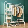 Double Pole Clothing Rack Freestanding Coat Hanger, Clothes Hanging Rails With Lower Storage Shelf (White)