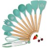 Silicone Kitchenware 12PcsSet With Wooden Handle In A Storage Bucket