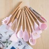 Silicone Kitchenware 12PcsSet With Wooden Handle In A Storage Bucket