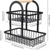 Fruit Storage Basket 2-Tier Kitchen Countertop Storage Rack With Wooden Handle (Black)