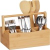 4 Compartment Wooden Cutlery Condiment Storage Caddy Box