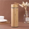 Bamboo Stainless Steel Vacuum Insulated Water Bottle With Strainer 500ml With Portable Rope Lid