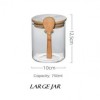 7 Pcs Multigrain Spices Storage Jar With Spoon Glass, Transparent, Round, Bamboo Lid And Bamboo Stand