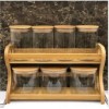 7 Pcs Multigrain Spices Storage Jar With Spoon Glass, Transparent, Round, Bamboo Lid And Bamboo Stand