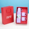 Stainless Steel Insulated Vacuum Flask Water Bottle Gift Set With 3 Cups