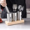 Flatware Organizer Caddy with Wood Base