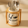 Ceramic Cutlery Holder with Wooden Stand for Dining Table