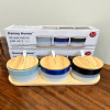Danny Home 3PCS Porcelain Ceramic Seasoning Jar Sets with Wooden Lids & Spoons