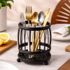 Black Metal Cutlery Holder for Dining Table (Round Design)
