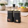 Noir Gold Dual Salt & Pepper Dispenser Set with Stand