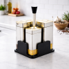 Luxury 4-Piece Spice Jar Set with Gold Lid – Condiment Set with Stand