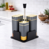 Elegant 4-Piece Grey & Gold Spice Jar Set with Stand – Condiment Set