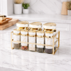 9 Pcs Marble Design Spice Jar Set with Golden Stand