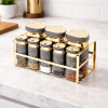 9 Pcs Premium Grey & Gold Spice Jar Set with Luxury Metal Rack
