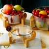 European Style Transparent Glass Fruit Bowl with Wooden Stand