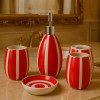 Elegant 4-Piece Ceramic Bathroom Set – Red & White Striped Design