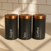 3 Pcs Matte Black Metal Kitchen Storage Canisters