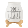 Porcelain Cutlery Holder With Bamboo Stand
