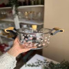 “High Borosilicate Glass Pot with Wooden Handles and Floral Design”