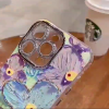 iPhone All Model Cover-Luxurious Glitter Lens Film Oil Painting Floral Phone Case