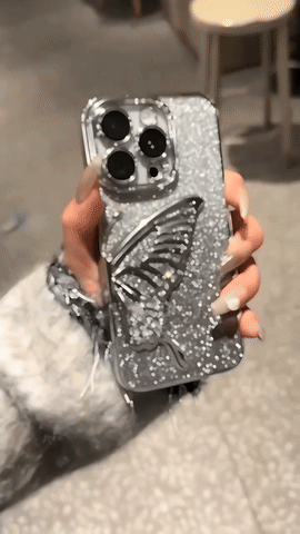 Premium Butterfly Glitter Case With Glitter Lens For Camera Protection