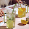 Square Glass Cup With Bamboo Lid & Straw