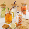 Square Glass Cup With Bamboo Lid & Straw