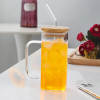 Square Glass Cup With Bamboo Lid & Straw