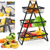 Wooden Handle Counter Top 3-Tier Fruit and Vegetable Stand by Metallics Home
