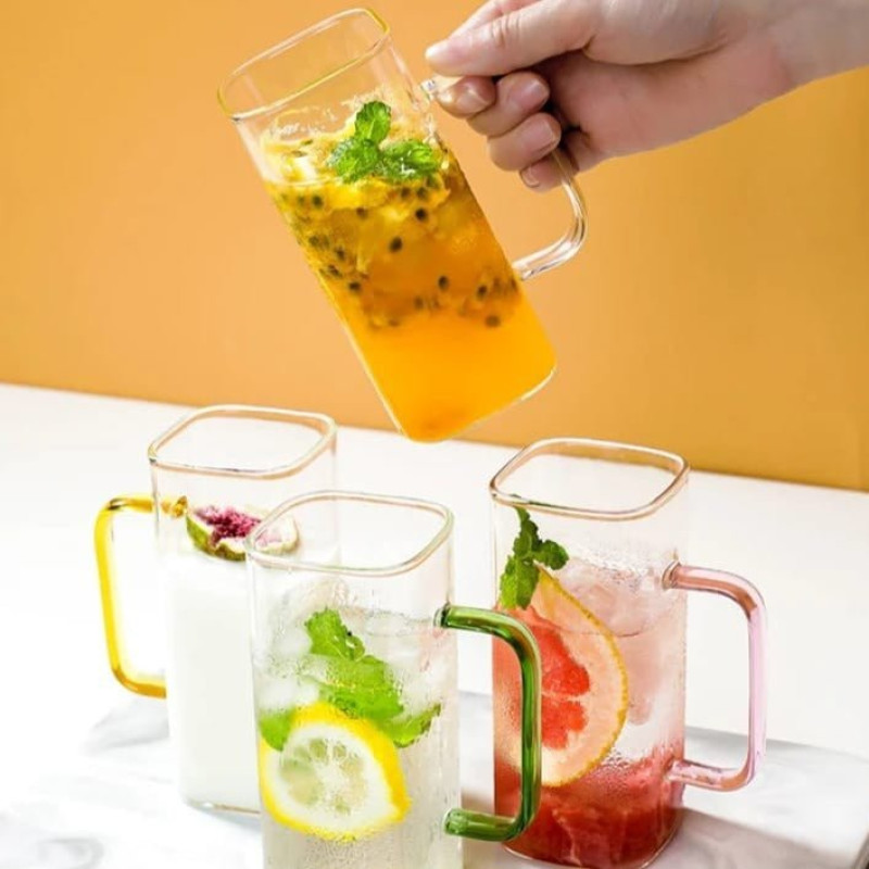Square Glass Cup With Bamboo Lid & Straw