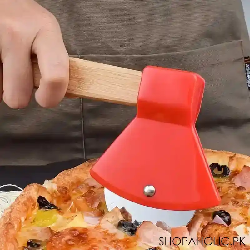 Stainless Steel Bamboo Handle Axe Type Pizza Roller Cutter