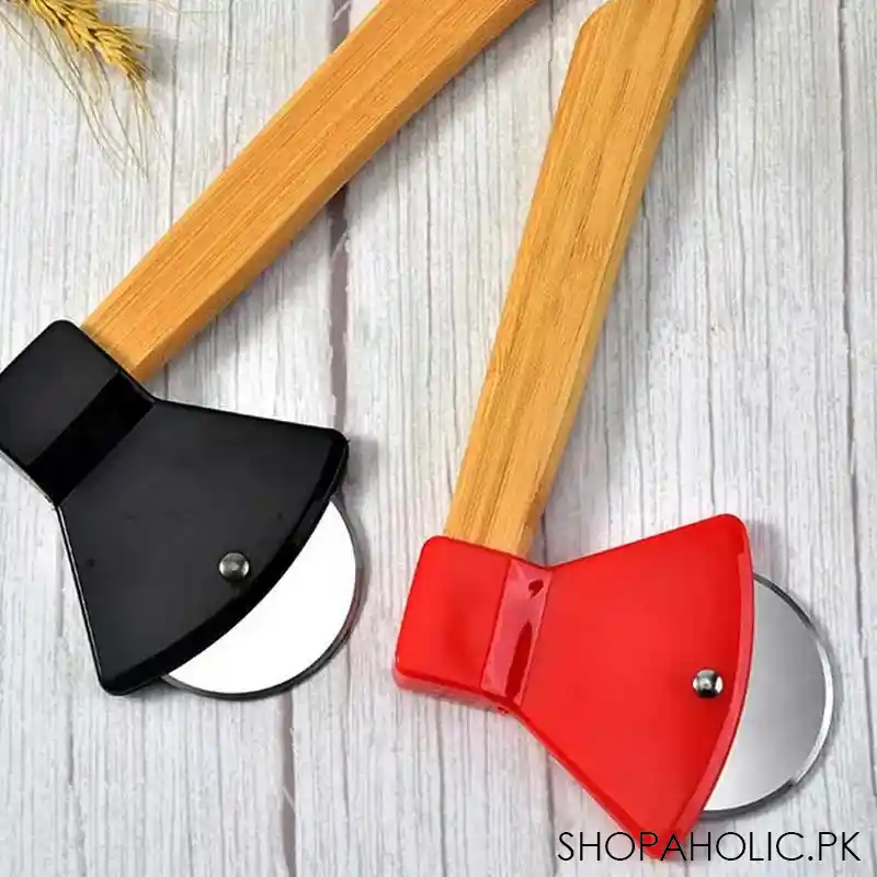 Stainless Steel Bamboo Handle Axe Type Pizza Roller Cutter