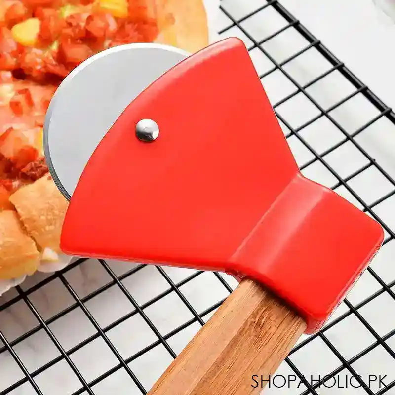 Stainless Steel Bamboo Handle Axe Type Pizza Roller Cutter