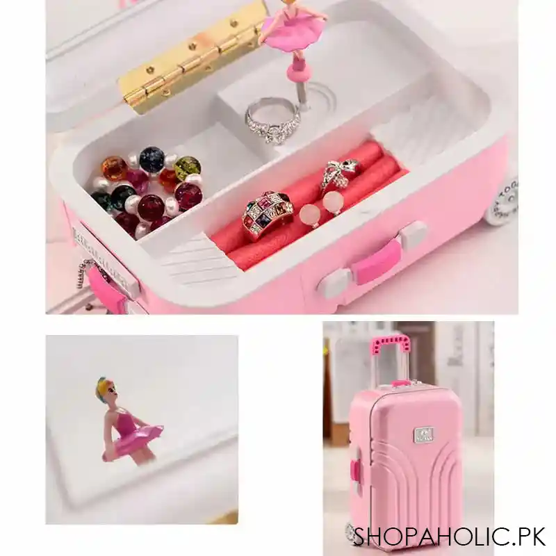 Suitcase Shaped Musical Ballerina Jewelry Storage Box with Mirror for Women