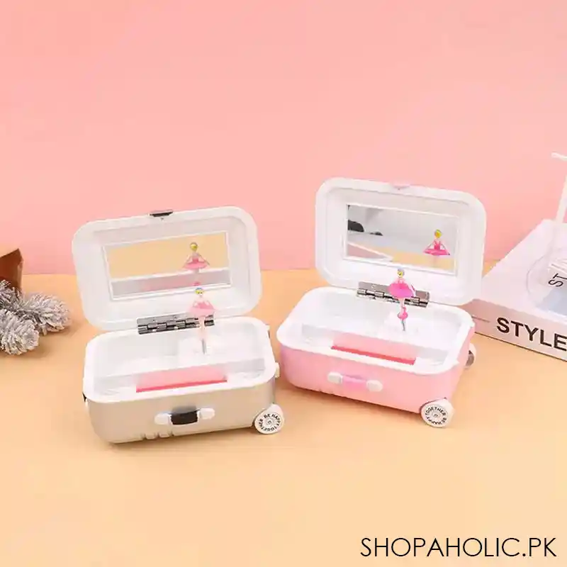 Suitcase Shaped Musical Ballerina Jewelry Storage Box with Mirror for Women