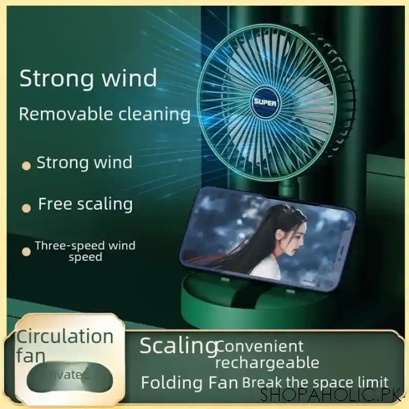 Telescopic Folding Rechargeable Desk Fan – Portable Adjustable Mini Table Fan