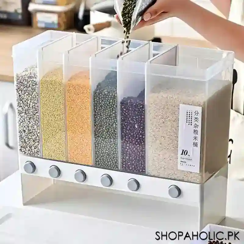 Wall Mounted 6 Grids Grain, Cereal and Rice Dispenser
