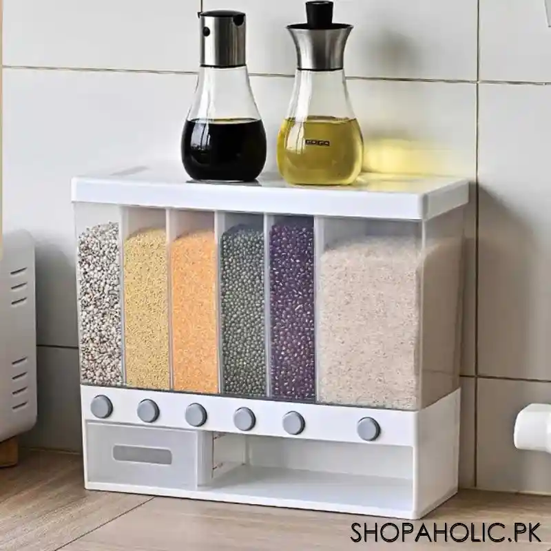 Wall Mounted 6 Grids Grain, Cereal and Rice Dispenser