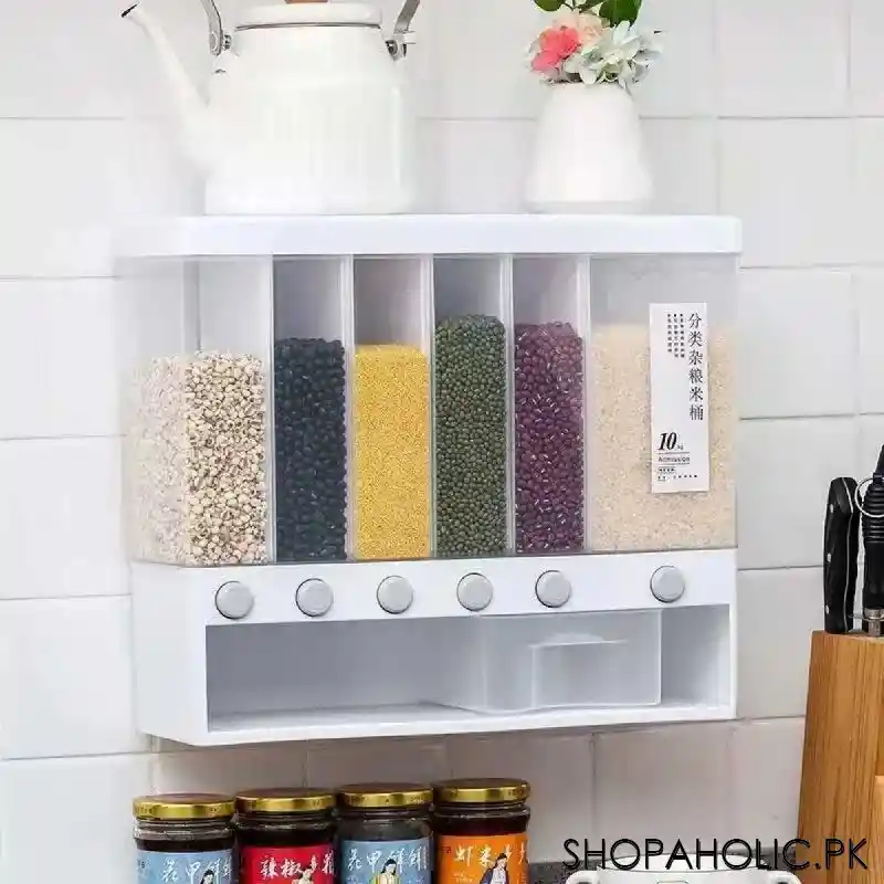 Wall Mounted 6 Grids Grain, Cereal and Rice Dispenser