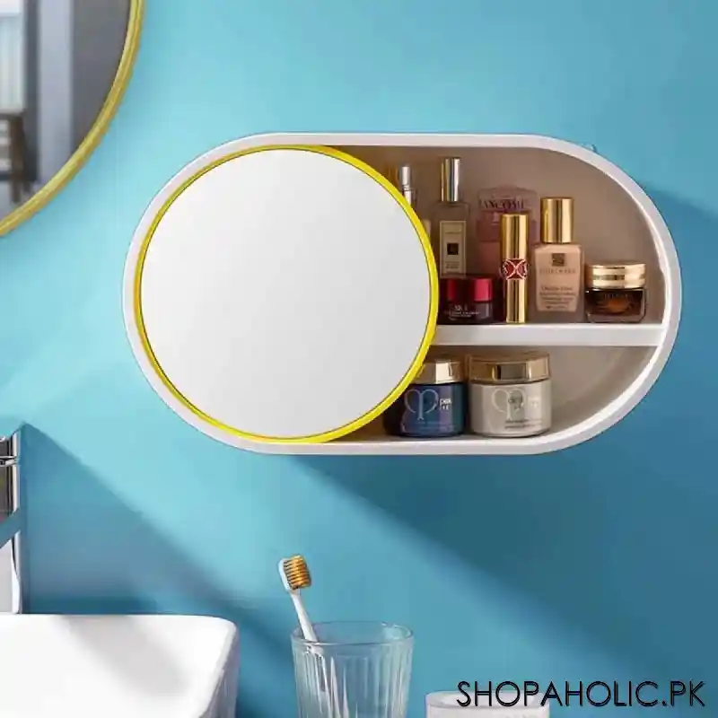 Wall Mounted Cosmetic Storage Organizer with Sliding Mirror