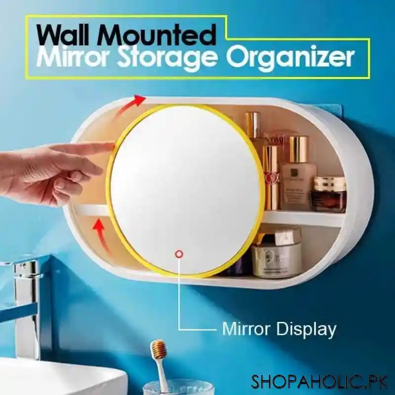 Wall Mounted Cosmetic Storage Organizer with Sliding Mirror