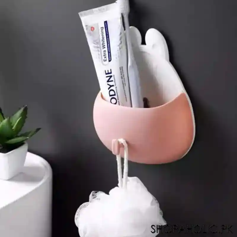 Wall Mounted Rabbit Shaped Toothbrush Holder Drain Storage Shelf with Hook