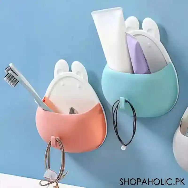Wall Mounted Rabbit Shaped Toothbrush Holder Drain Storage Shelf with Hook