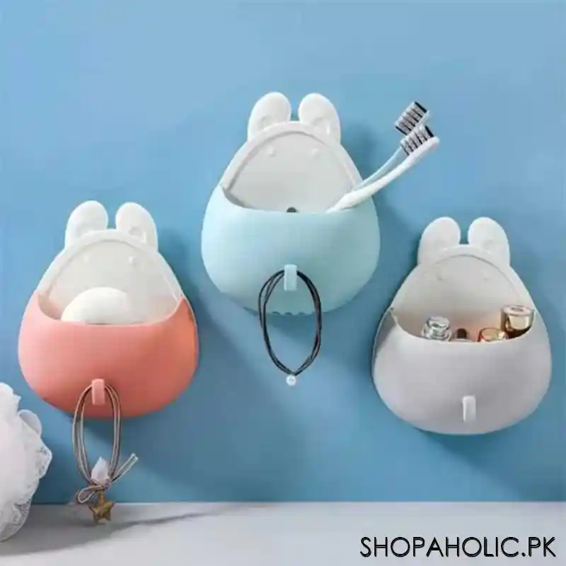 Wall Mounted Rabbit Shaped Toothbrush Holder Drain Storage Shelf with Hook
