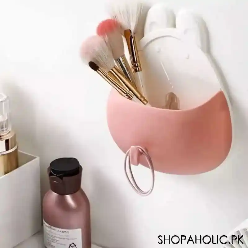 Wall Mounted Rabbit Shaped Toothbrush Holder Drain Storage Shelf with Hook