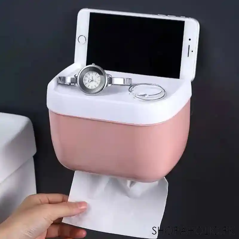 Wall-Mounted Toilet Tissue Roll Paper Holder with Shelf Storage Rack and Mobile Holder